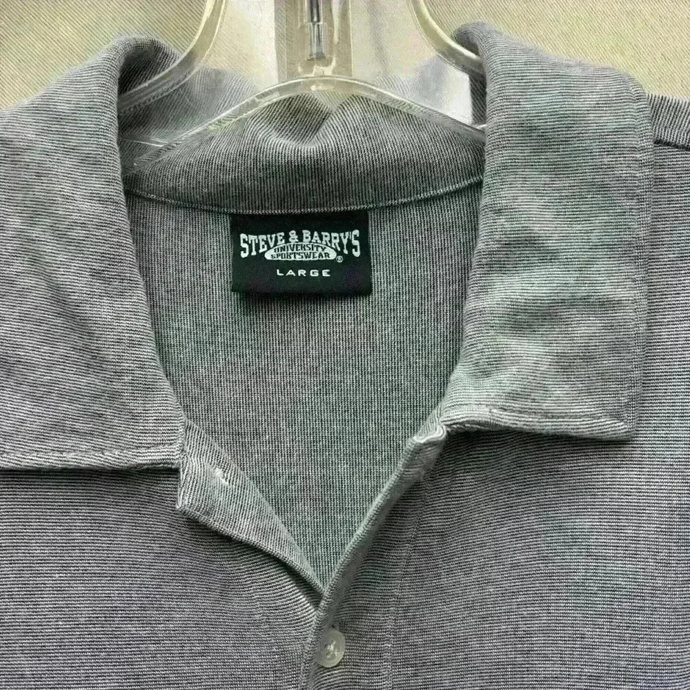 Steve and Barry Mens Large Grey Black Short Sleeve Button Up Stretch Shirt